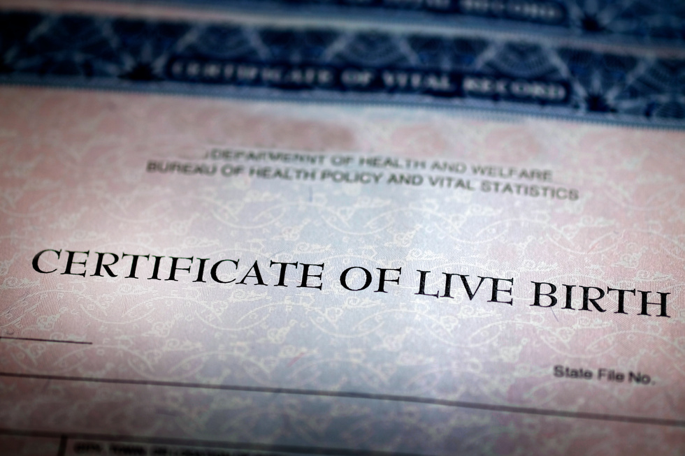 Closeup of Birth Certificate official paper baby